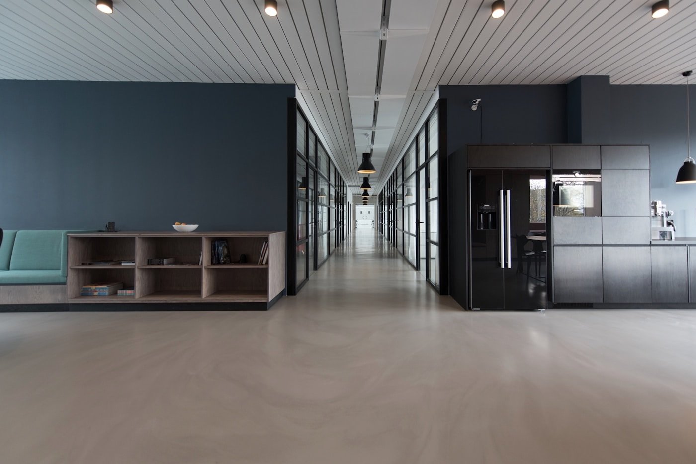 A modern open-plan workspace with natural light